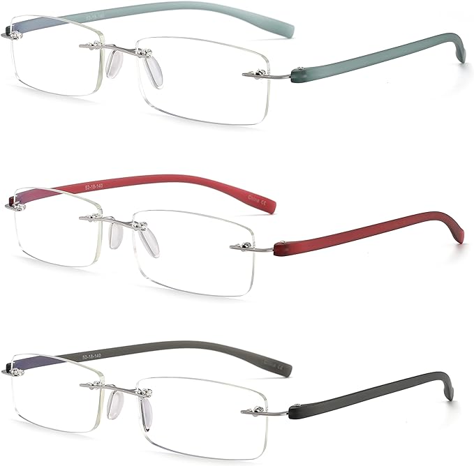 HIYANJN Rimless Reading Glasses For Women Tr90 Blue Light Blocking Eyeglasses Lightweight Frameless Computer Readers(3-Pack,1.25)