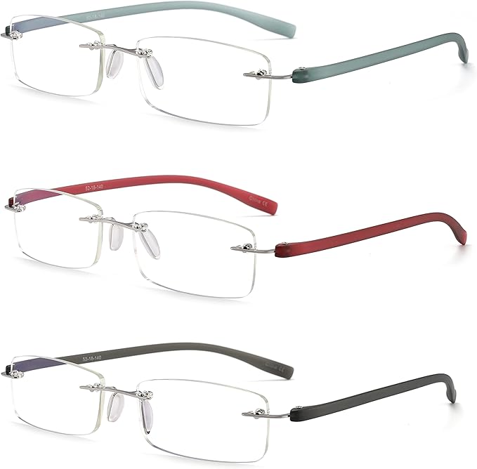 HIYANJN Rimless Reading Glasses For Women Tr90 Blue Light Blocking Eyeglasses Lightweight Frameless Computer Readers(3-Pack,1.75)