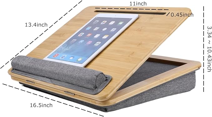 SUMISKY Adjustable Lap Desk-Portable Laptop Stand with Cushion, Bamboo Platform with Phone Holder, Wrist Pad Fits up to 15.6 Inch Laptops
