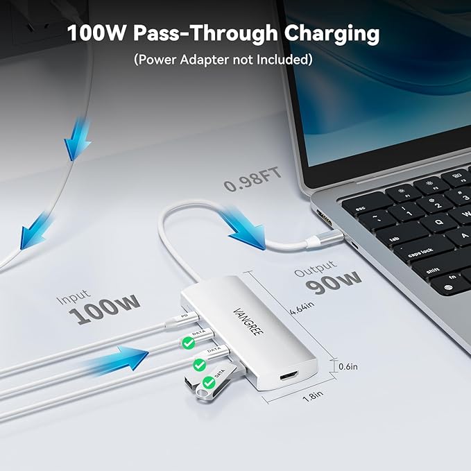 USB C Hub 8 in 1 Multiport Adapter, 3 USB 3.2 Gen 2 Ports with 10Gbps, 3 USB-A 3.0 5Gbps, 4K@60Hz HDMI, 100W PD, USBC Splitter for MacBook Pro, iPad Pro, Mac mini and More(Not Support USB-C Monitor)