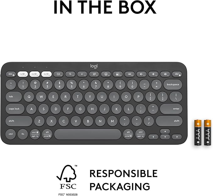 Logitech Pebble Keys 2 K380s, Multi-Device Bluetooth Wireless Keyboard with Customizable Shortcuts, Slim and Portable, Easy-Switch for Windows, macOS, iPadOS, Android, Chrome OS - Tonal Graphite