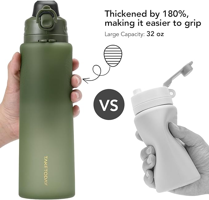 TakeToday Collapsible Water Bottles 32oz, Foldable Travel Water Bottle, BPA Free, Silicone Water Bottle Leakproof for Hiking, International Travel, Outdoors