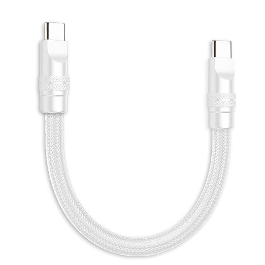 chubbycable Cute Chubby 240W Short USB C Cable Power Bank Fast Charging Cable Nylon Braided Charger Cord Compatible with iPhone 17-15 Series iPad, White+White, Type-C to Type-C, 0.82FT