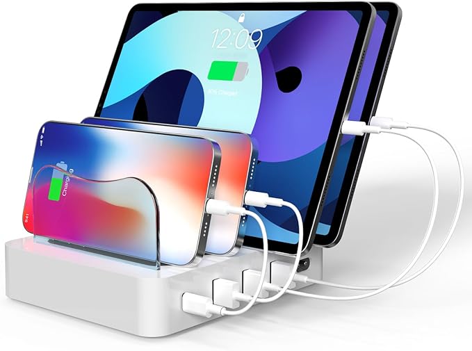 USB Charging Station - Charging Dock - 4-Port - Fast Charging Station for Multiple Devices - Docking Station - Smart Charging Station Dock - Multi Charging Station for Cell Phones and Tablets