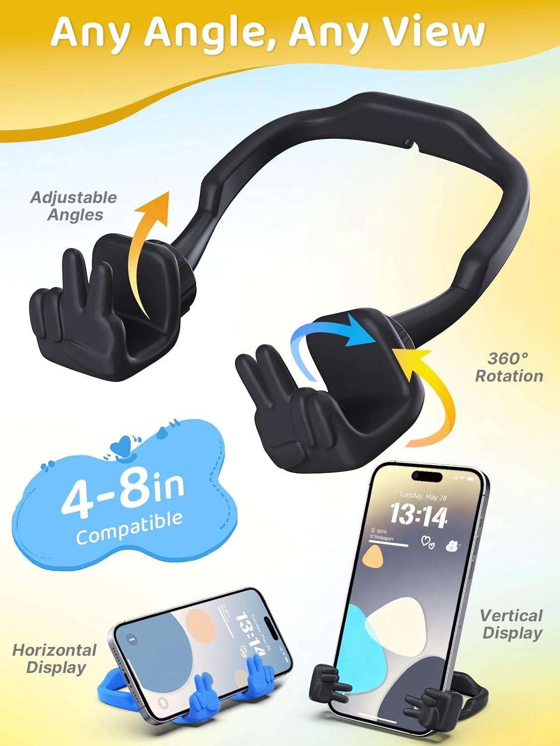 Stocking Stuffers for Teens Boys Girls Kids Cell Phone Stand: 2 Pack Upgrade Adjustable Peace Sign Thumbs Lazy Phone Holder for Desk Cool Gadgets Birthday Gifts for Women Men Adults (Black&Blue)