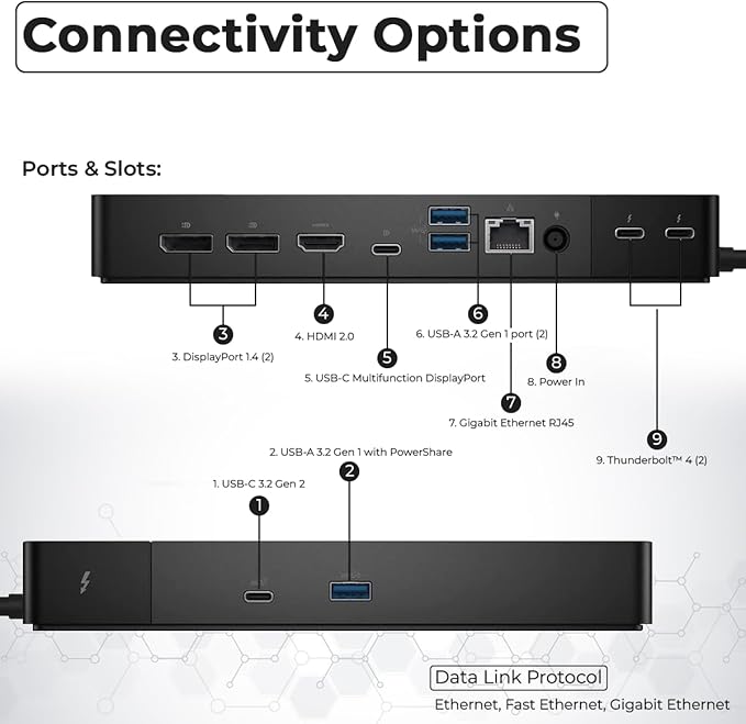 WD22TB4 Dell Docking Station Thunderbolt 4 Dock, 180W AC Adapter, HDMI Cable, DisplayPort Cable, USB-C Cable, Dell Docking Station (Renewed)