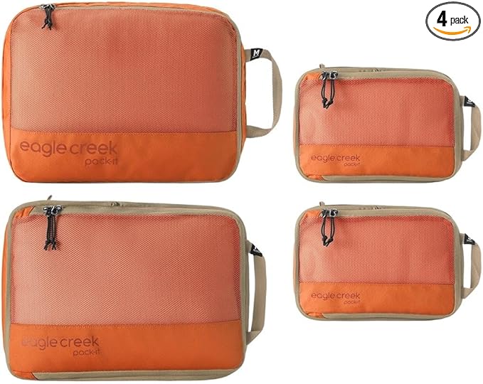 Eagle Creek Pack-It Reveal Carry-On Set - Compression Cube S (2x) & M (1x) & Clean/Dirty Cube M - Angled Zipper Stackable Carry-On Packing Tubes - Travel Essentials - Mandarin