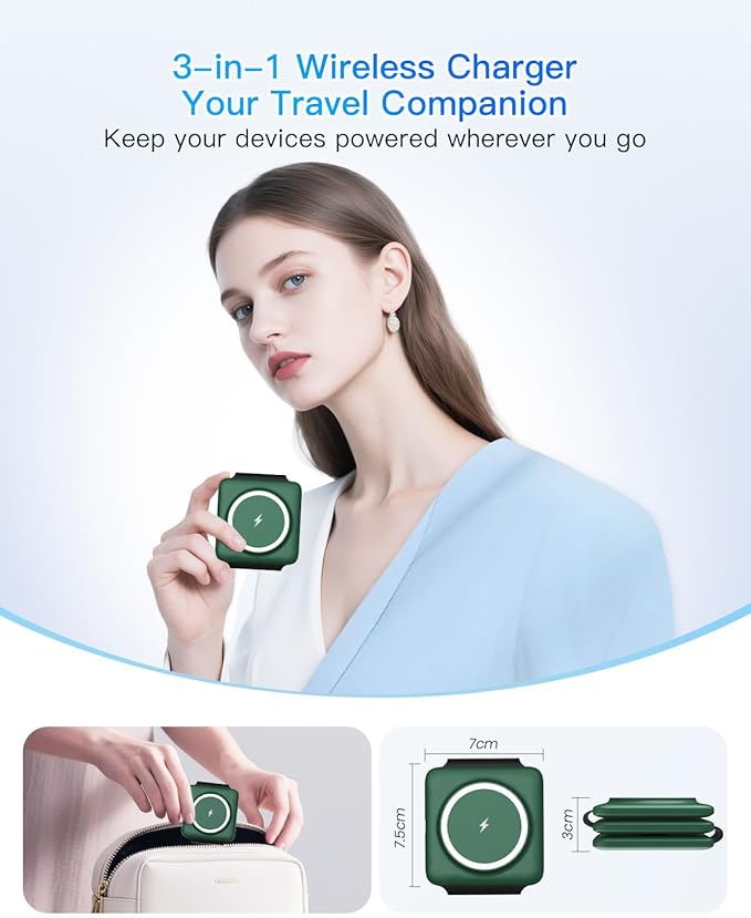 3 in 1 Wireless Charger for iPhone - Foldable Charging Station Travel Charging Dock Compatible with iPhone 16 15 14 13 12 Pro Max Plus Watch & Airpods