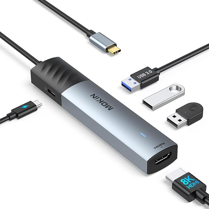 MOKiN USB C Hub, 5 in 1 USB CMultiport Adapter 8K HDMI(DP1.4 with DSC), 100W PD, 3 USB-A Data Ports, USBC Dongle for MacBook Pro/Air, iPad Pro, iMac, iPhone 15 Pro/Pro Max,XPS, Dell, Lenovo