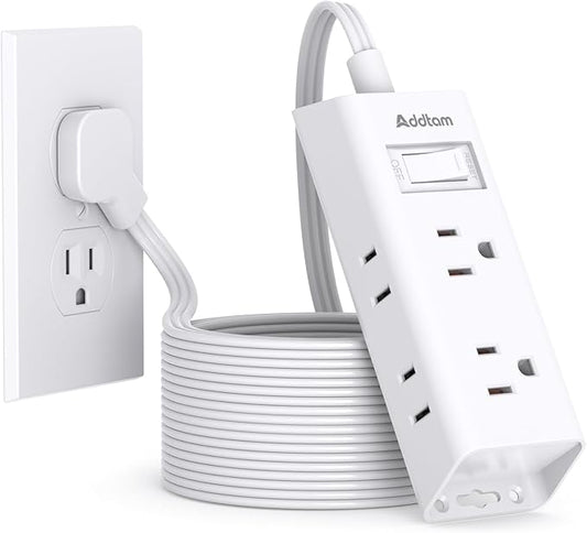 Flat Extension Cord 25 ft, Addtam Flat Plug Power Strip with 6 Outlets Extender, Long Extension Cord with Multiple Outlets, Wall Mount for Home Dorm Room Essentials, ETL Listed