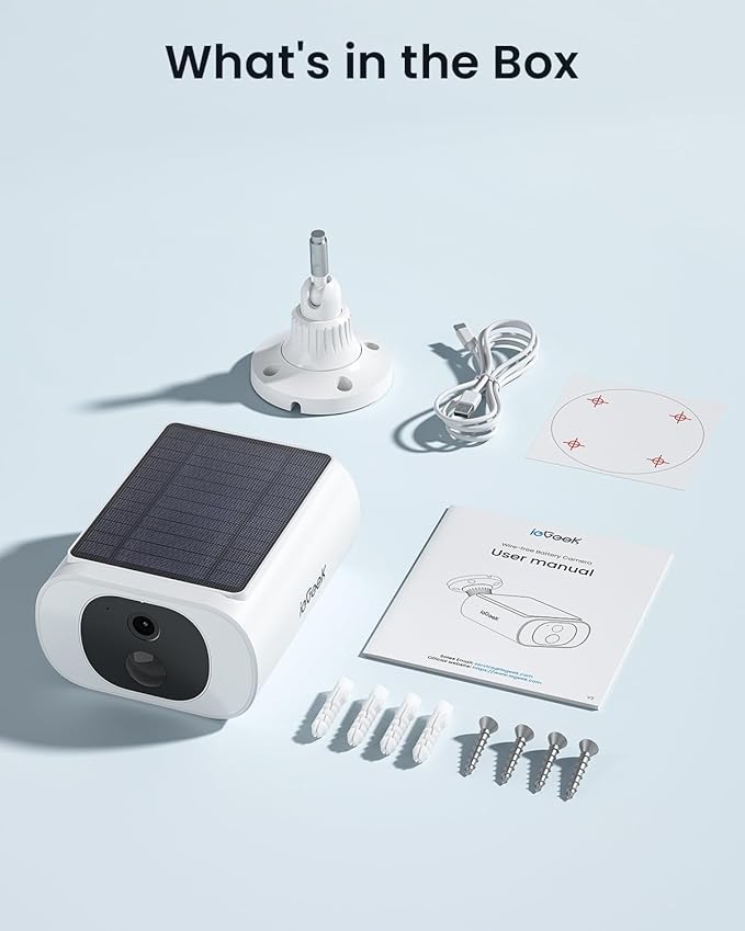 ieGeek 5MP Solar Security Cameras Wireless Outdoor, Battery Powered Home Surveillance Camera with Embedded Solar Panel, AI Motion Sensor, Smart Alarm, Color Night Vision, 2-Way Audio