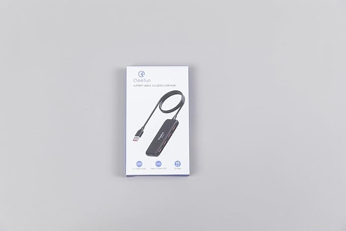 Qeefun 10Gbps USB 3.2 Hub with 4 USB A Data Ports, USB 3.2 Gen 2 Splitter, 4ft Extended Long Cable and Type-C Power Port, USB multiport Adapter for pc, Laptop, iMac, Mac mini, Dell XPS and More