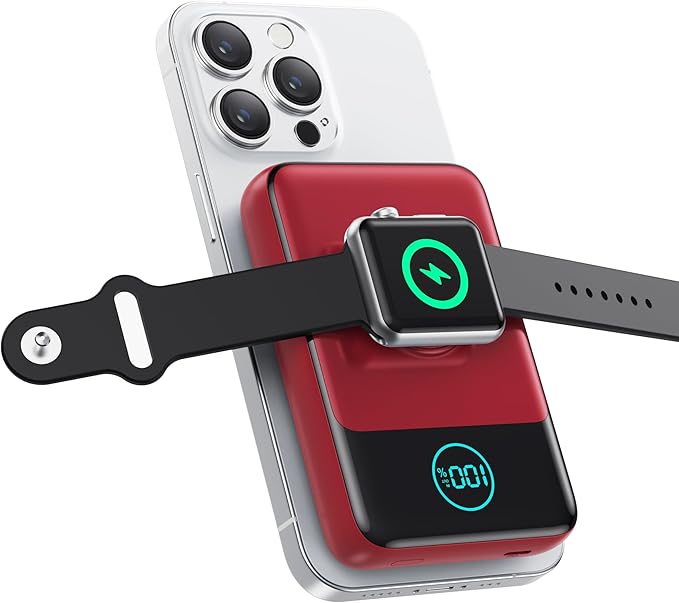 Magnetic Portable Charger for iPhone, 3-in-1 10800mAh Qi2 15W Wireless Power Bank with iWatch Charger,30W PD Fast Charging USB-C LCD Display Battery Pack for Magsafe,iPhone 16/15/14/13/12, Apple Watch