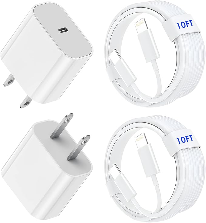 2Pack Fast Charger iPhone [Apple MFi Certified],10FT iPhone Charger Fast Charging USB C to Lightning Cable with 2Pack PD USB C ChargerBlock 10ft i Phone Charger Cord for i Phone 14/13/12/11/X/XS Max/8