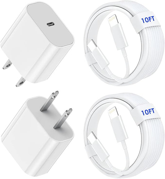 2Pack Fast Charger iPhone [Apple MFi Certified],10FT iPhone Charger Fast Charging USB C to Lightning Cable with 2Pack PD USB C ChargerBlock 10ft i Phone Charger Cord for i Phone 14/13/12/11/X/XS Max/8