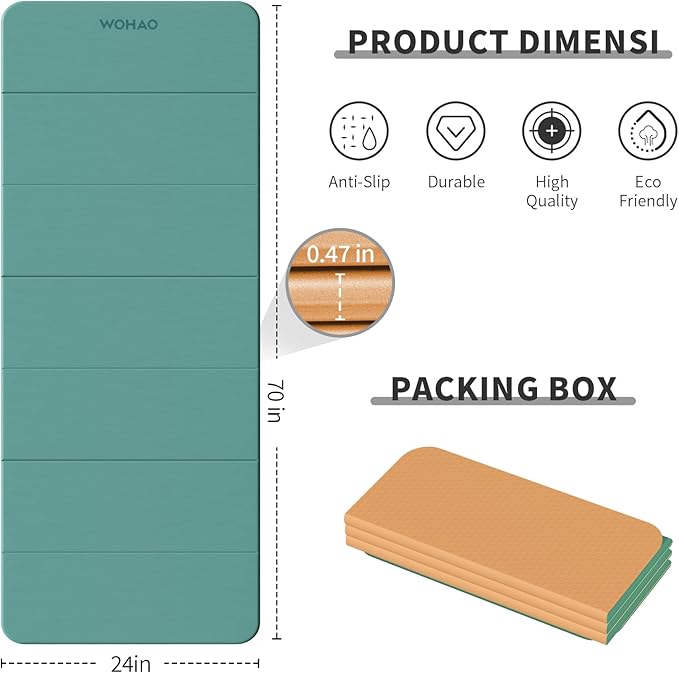 7-Fold Yoga Mat 70"x24" - 1/2 Inch Thick Folding Exercise Mat, Compact Non-Slip TPE Mat for Travel, Storage, Yoga & Home Gym, Lightweight & Portable