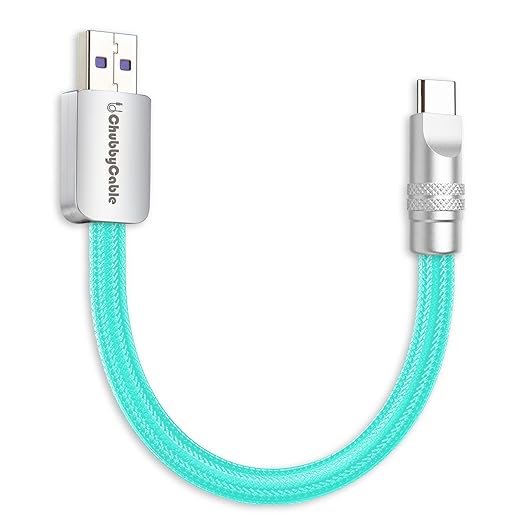 chubbycable Cute Chubby 120W Short USB C Cable Power Bank Fast Charging Cable Nylon Braided Charger Cord Compatible with iPhone 17-15 Series iPad, Light Blue, USB-A to Type-C, 1.64FT