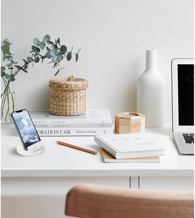 Luxury Marble Cell Marble Phone Stand with Sound, Phone Holder for Cellphone Tablet On Office Desk,Kitchen,Countertop, Nightstand,Round, Carrara White