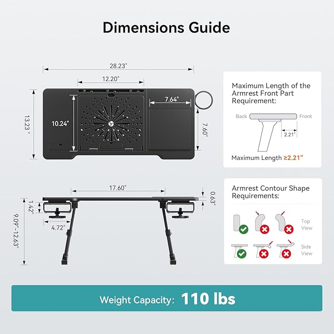 Newtral Laptop Bed Tray Desk, Height & Angle Adjustable Foldable Laptop Stand w/Cup Holder, Mousepad, Laptop Table Bookstand for Gaming, Working, Sofa & Office Chairs Use (Black, Upgrade)