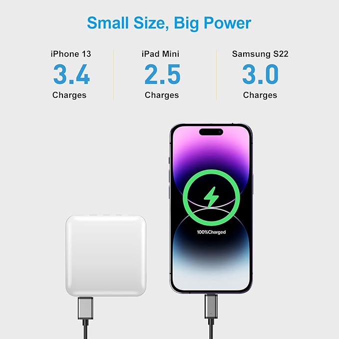 Portable Charger with Built-in Cable,12000mAh 22.5W Fast Charging Small Power Bank,USB C Input/Output with Smart LED Display,External Battery Pack for iPhone,Tablet,Samsung