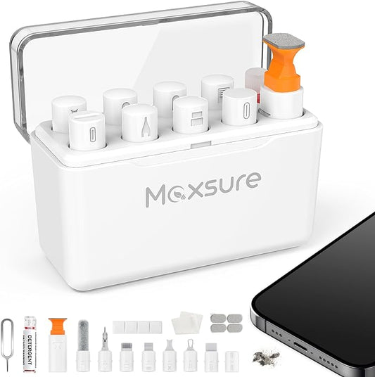 12 in 1 Phone Cleaning Kit, Airpods Cleaning Kit, Port Cleaner for iPad/Phone Charging Repair & Restore Tool,Multi Cleaner Tool Kit for USB C Port/Lightning Cables, Fix Unreliable Charging,White