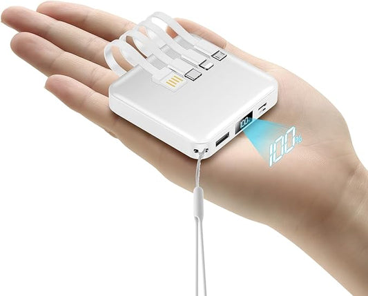 Portable Charger with Built-in Cable,12000mAh 22.5W Fast Charging Small Power Bank,USB C Input/Output with Smart LED Display,External Battery Pack for iPhone,Tablet,Samsung