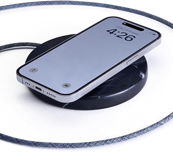 Einova Classic Stone – Marble Wireless Charging Pad Designed in Italy, Integrated 6 ft USB-C Cable, Smartphones, Wireless Earbuds, Smartwatches – Black Marquina Marble
