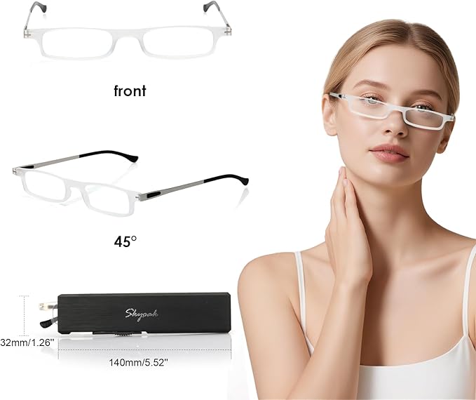 Ultra thin Lightweight Folding Reading Glasses Women Men TR90 Blue Light Blocking Anti UV/Eyestrain Foldable Compact Computer Readers Portable Unique Stretchable Slim Flat case Clear +1.25