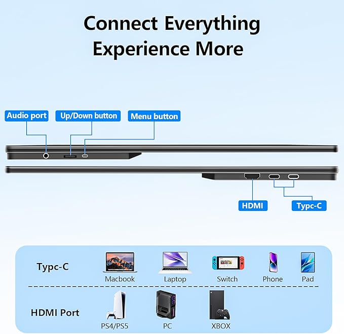 4K Large Portable Monitor 24” UHD 3840 * 2160 120% sRGB IPS Dual Speaker USB-C HDMI Extend Second Screen Display VESA Kickstand for Mac External PC Laptop Phone PS4/PS5