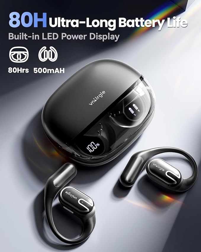 Open Ear Earbuds Bluetooth Headphones Wireless - 80Hrs Playtime Wireless Earbuds with IPX7 Waterproof Touch Control Earphones Sport with 18.2mm Drivers Stereo Sound Bluetooth 6.0 for Running Fitness