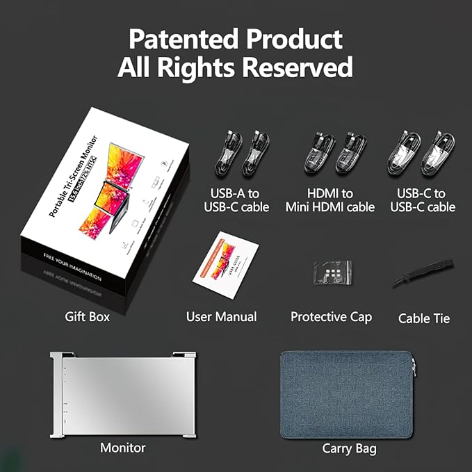 VILVA 15.6" Triple Portable Monitor - FHD 1080P IPS Triple Screen Extender, Foldable Dual Monitor for 15.6"-17.3" Laptops, USB-C HDMI Plug, Supports Laptop/Xbox/Switch