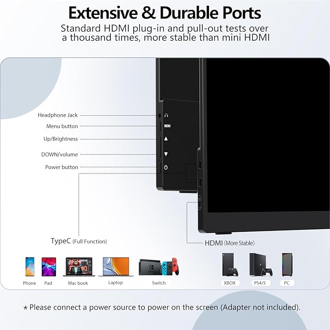 InnoView Portable Monitor Touchscreen 15.6" 1080P 10-Point Touch Screen Monitors Portable with Protective Sleeve Built-in Stand, 1200:1 HDMI USB C Travel Monitor for Laptop, PC, Mac, Phone, Switch