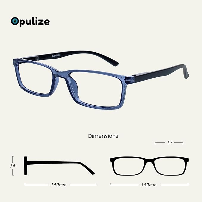OPULIZE SEE Reading Glasses with Blue Light Blocking for Women and Men, Narrow Frame, Spring Hinges, Computer Gaming Glasses, Blue,Grey +3.5 (Pack of 2)