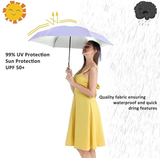 BAODINI Travel Essentials Mini Umbrella for Purse With Case Small Compact UV Sun Protection Lightweight Tiny Pocket Manual Open Close Umbrella for Women Kids and Men Fit Purse Backpack