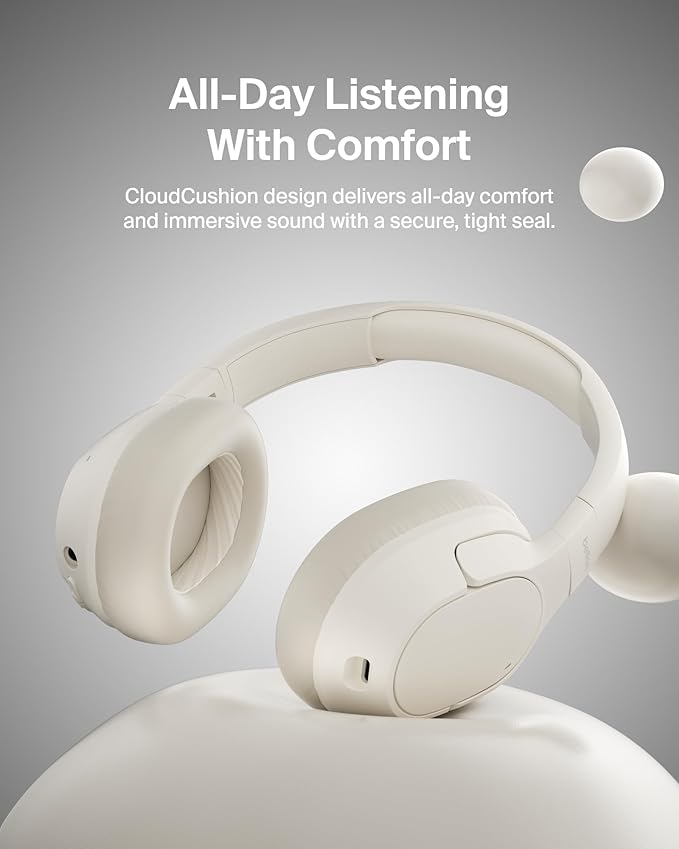 Belkin SoundForm Isolate Bluetooth Over-Ear Headphones - Hybrid Active Noise Cancelling Headphones - Wireless w/ 60H Playtime, Fast Charging & CloudCushion Ear Cups for Travel, Home, or Office - Sand