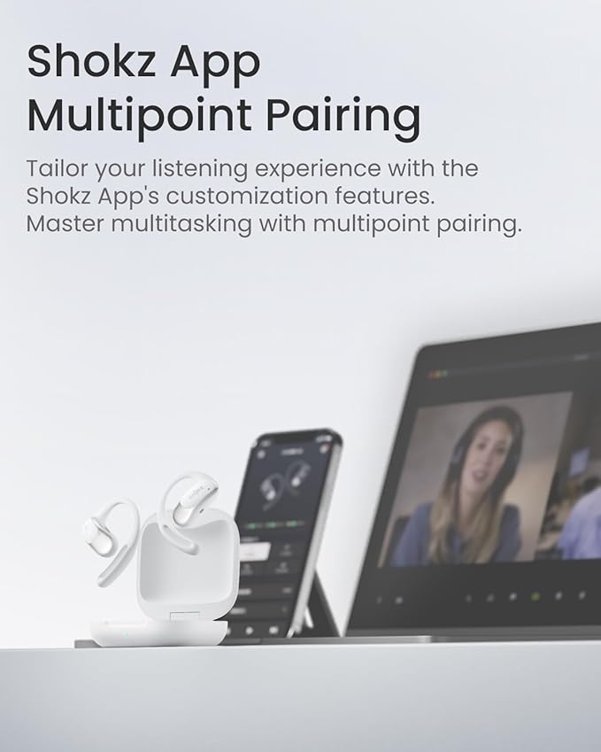 SHOKZ OpenFit Air - Open-Ear Headphones, True Wireless Earbuds, Water Resistant, Secure Earhooks for Daily Use, White