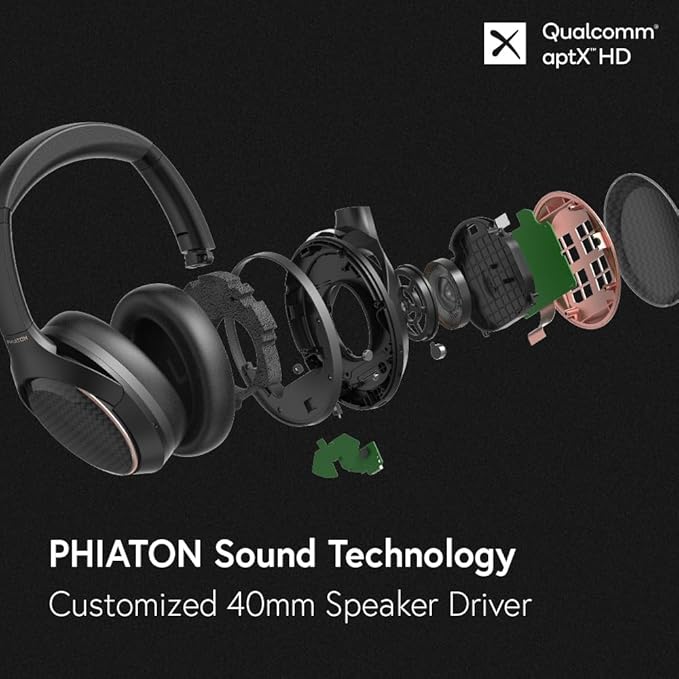 Phiaton PPU-BN0600BK01 900 Legacy Bluetooth On-Ear Headphones with Microphone, Digital Hybrid Noise-Canceling, Black, PPU-BN0600BK01