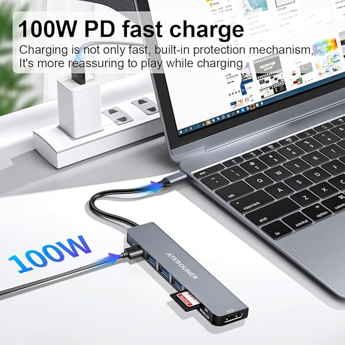 MacBook Adapter Multiport USB c hub multiport Adapter MacBook USB Adapter USB hub USB c 7 in 1 usbc dongle with 4K HDMI 100W PD USB 3.0 hub with sd Card Reader usbc hub USB Adapter for MacBook Air