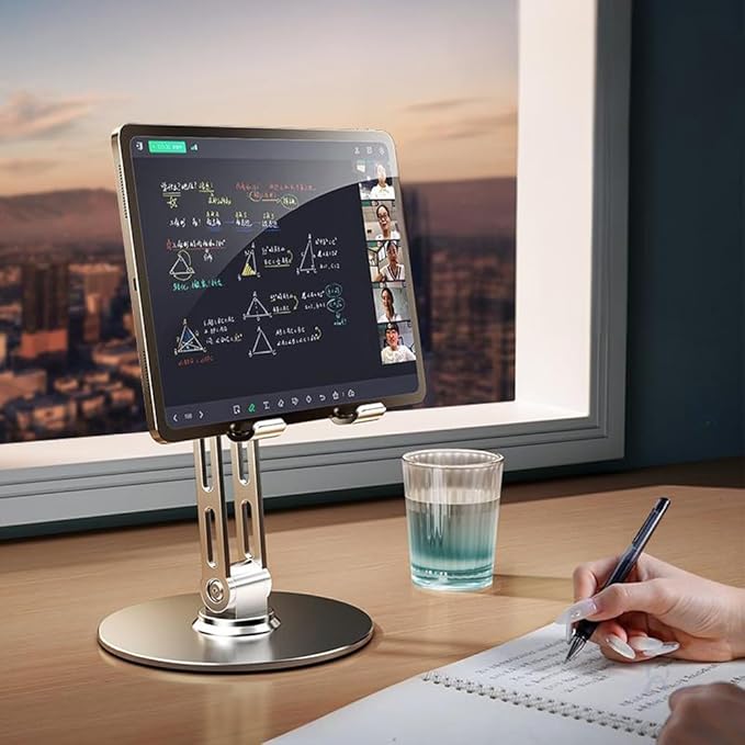 Adjustable Tablet Stand for Desk,for ipad Stand,for 4.7-12.9 Inch Devices,360° Rotating Aluminum Alloy,Silver Compatible with ipad Tablet Kindle TAB Surface Cell Phone Stand Holder for Desk