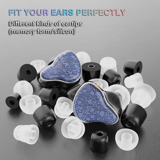 BASN Bmaster5 in Ear Monitors, 1DLC Diaphragm+4BA 5 Drivers IEM Earphones with Silver-Plated OFC Cable, Noise Isolation Wired Earbuds for Musicians (Baltic Blue)