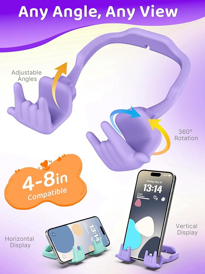 Stocking Stuffers for Teen Boys Girls Gifts Cell Phone Stand Upgrade Adjustable Rock on Lazy Phone Stand for Desk Cool Funny Gadget Gifts for Christmas Adult Men Women Wife 2Pack Purple Green