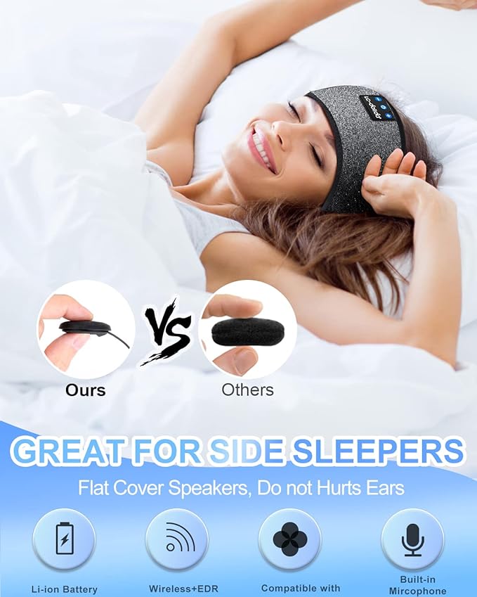 LC-dolida Sleep Headphones Wireless Bluetooth Headband Headphones for Sleeping Music Band Cozy Sleep Mask with Thin HD Stereo Speakers Perfect for Side Sleepers, Sport,Travel Best Gifts for Men Women