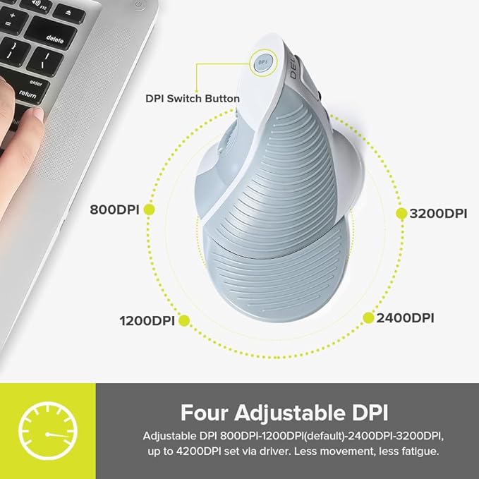 DeLUX Wired Vertical Ergonomic Mouse, with 6 Programmable Buttons, 4200DPI, Removable Palm Rest, Reduces Wrist Pain and Carpal Tunnel for Medium Hands (M618XU-White)