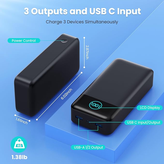 Portable Charger 50800mAh Power Bank,25W PD QC 4.0 USB C Fast Charging External Battery Pack,Travel Outdoor Essentials Portable Cell phone Charger Compatible with iPhone 17/16/15/14/13,Samsung,Android