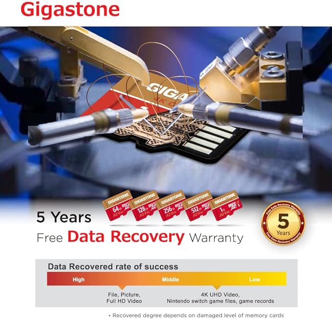 [5-Yrs Free Data Recovery] GIGASTONE 512GB Micro SD Card, Game Pro, MicroSDXC Memory Card for Nintendo-Switch 1, GoPro, Action Camera, DJI, 4K UHD Video, up to 100/60 MB/s, UHS-I U3 A2 V30 C10