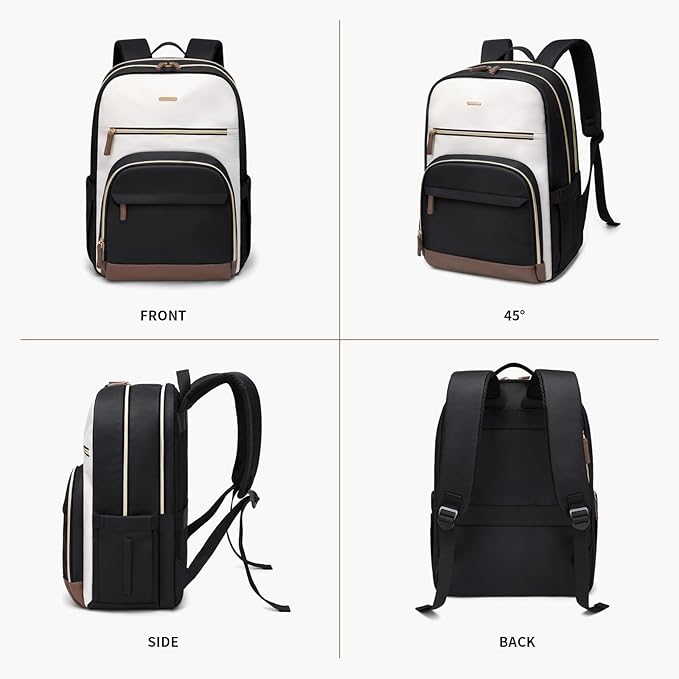 TENSTAR Laptop Backpack for Women, Computer Backpack Fit 16 Inch Notebook, Large Capacity College Backpack Bookbag Casual Daypack for Travel, Black with Beige