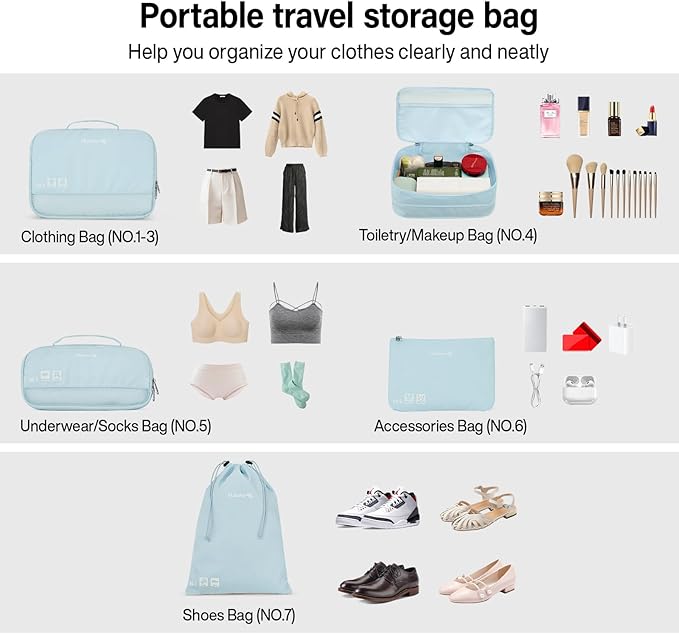 Compression Packing Cubes (Pack of 7), Expandable Luggage Organizer Bags, Hanke Packing Cubes for Travel, Double Zipper Durable Travel Packing Organizers for Suitcase Backpack and Carry-On