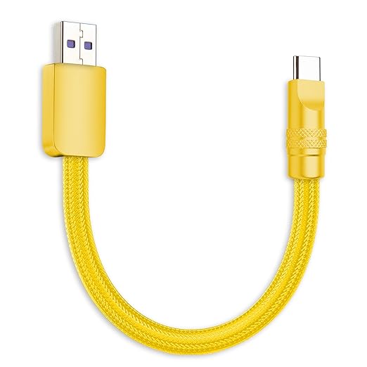 chubbycable Cute Chubby 120W Short USB C Cable Power Bank Fast Charging Cable Nylon Braided Charger Cord Compatible with iPhone 17-15 Series iPad, Yellow+Yellow, USB-A to Type-C, 0.32FT