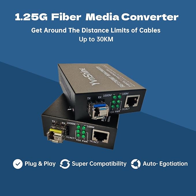 1 Pair Fiber Ethernet Media Converter, Includes 1 Pair 1.25G Single-Mode Single-Fiber SFP Transceiver, Gigabit SFP to RJ45 Converter with 1000BASE-SX SFP to LC Module (WDM 1310&1550nm, Up to 30KM)
