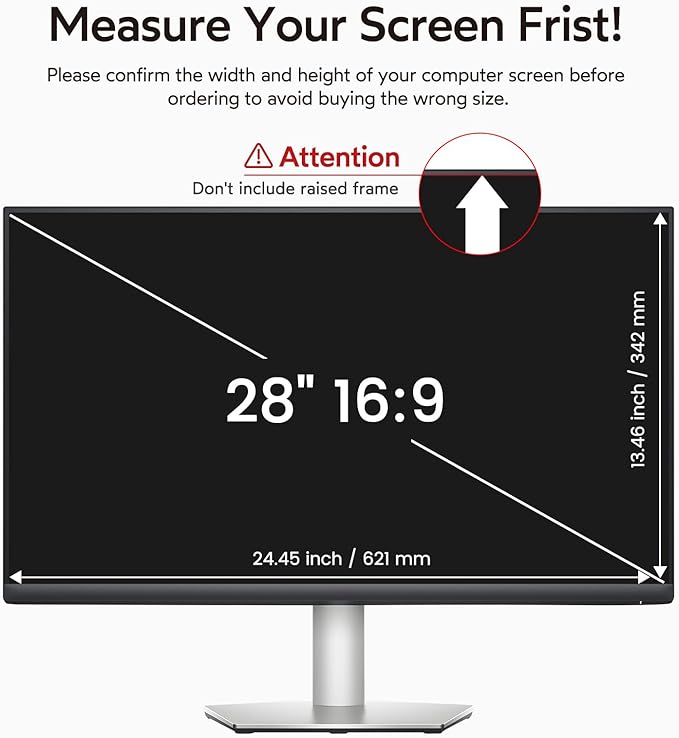 BERSEM 28 Inch Monitor Computer Privacy Screen Filter for 16:9 Ratio Removable Monitor Anti-Glare & Privacy Filters for 28 Inch, Anti Blue Light, Anti-Spy, Anti-Scratch, UV-Blocking